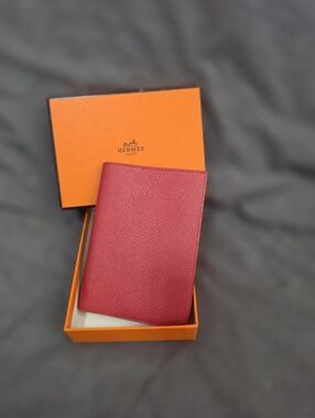 AUTHENTIC Hermès Red Textured Leather Index Or Passport Holder